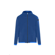 Blauer Kapuzenblazer von Rrd für Herren, Polyester, Frühlingsjacke mit hellblauen Zierstreifen und schwarzem Aufnäher am linken Oberarm