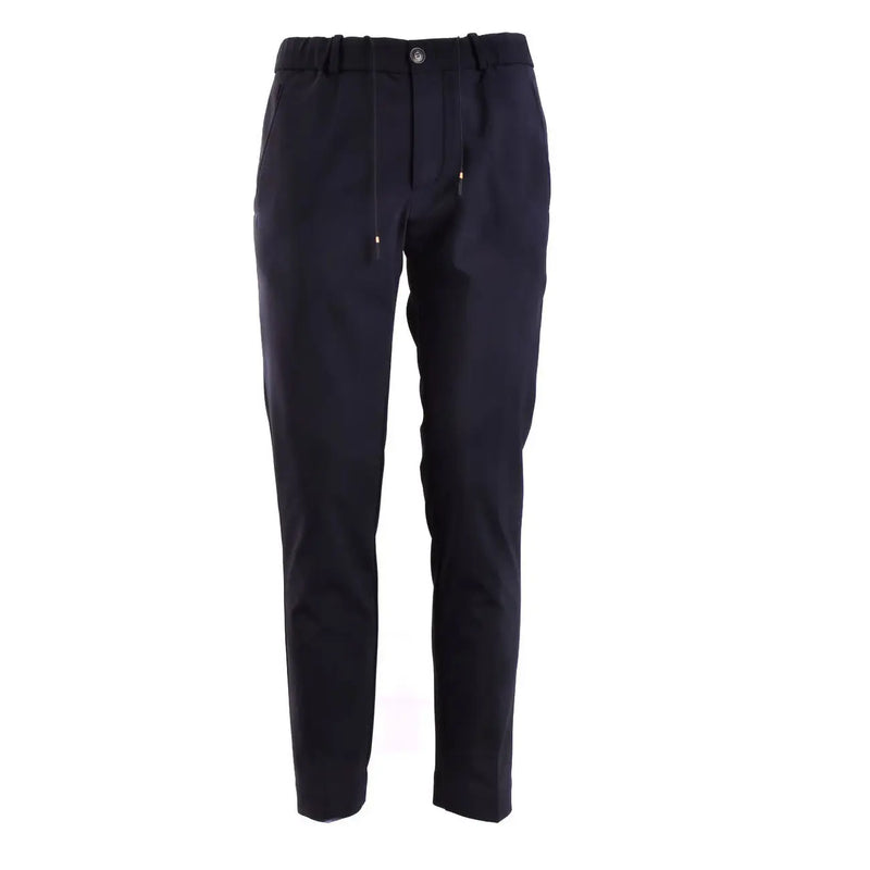 Rrd men blue polyamide dark navy tapered trousers with elastic waistband and drawstring for comfortable fit