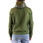 Rrd men green zip turtleneck jacket with olive green hood and shiny quilted inner lining for spring summer