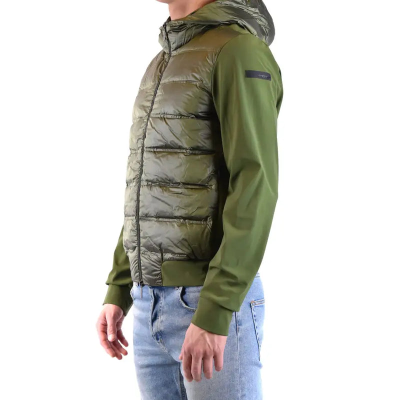 Rrd men green zip turtleneck jacket spring summer olive green puffer jacket with hood and quilted design