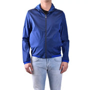 Rrd Herren-Kapuzenblazer, blaue Polyester-Reißverschlussjacke aus glattem, leichtem Material mit farblich passendem blauen Besatz an Bündchen und Saum