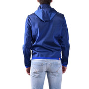 Rrd Herren-Kapuzenblazer, blaue Polyester-Reißverschlussjacke aus glänzendem, leichtem Material mit farblich passendem blauen Besatz an Bündchen und Saum