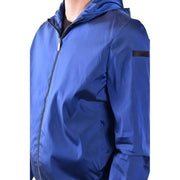 Rrd Herren-Kapuzenblazer, blaue Polyester-Reißverschlussjacke aus elegantem, königsblauem, glänzendem, leichtem Stoff mit schwarzen Reißverschlussakzenten