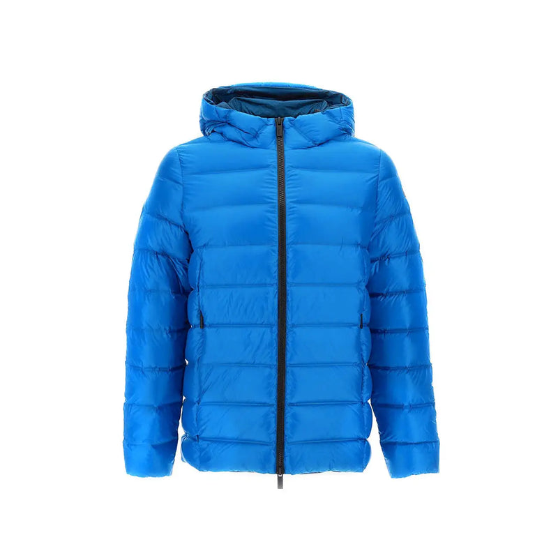 Rrd Herren-Steppjacke mit Kapuze, blau, aus Polyamid, mit schwarzem Reißverschluss und dunklem Innenfutter für Herbst und Winter
