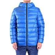 Leuchtend blaue RRD Herrenjacke, lange Kapuzenjacke aus Polyamid mit schwarzem Reißverschluss, geeignet für Herbst und Winter