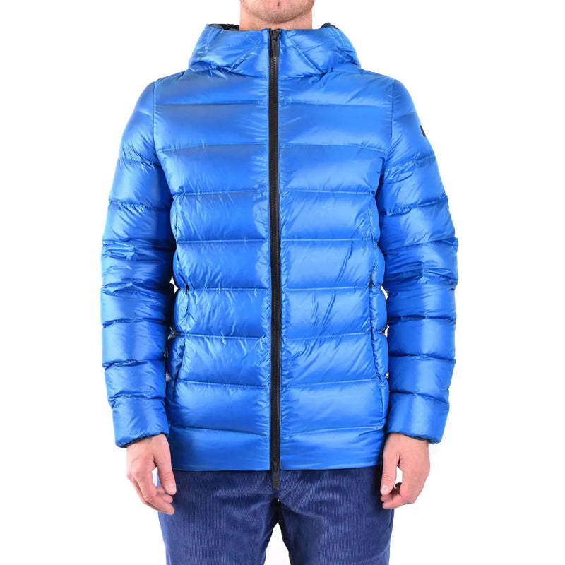 Leuchtend blaue RRD Herrenjacke, lange Kapuzenjacke aus Polyamid mit schwarzem Reißverschluss, geeignet für Herbst und Winter