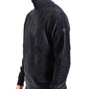 Schwarzer, strukturierter Rollkragenpullover von Rrd für Herren mit Rippbündchen und Markenlogo auf dem Ärmel (Vorderansicht)