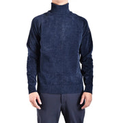 Rrd Rollkragenpullover für Herren in Dunkelblau mit strukturiertem Strickmuster und Rippbündchen, Vorderansicht
