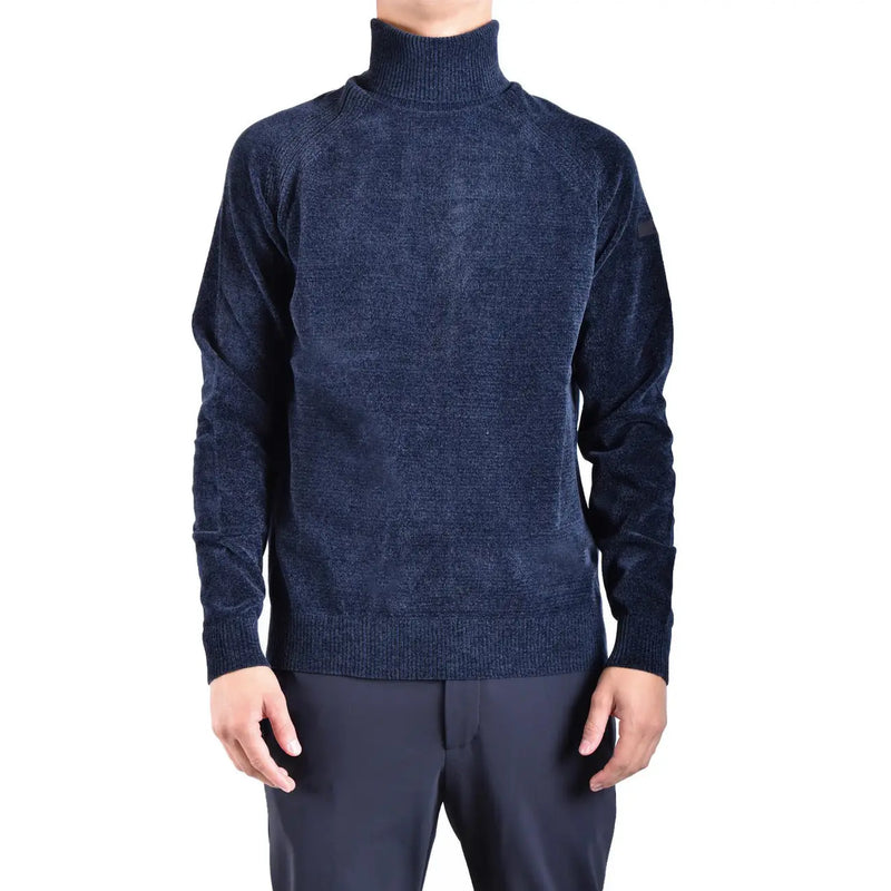 Rrd Rollkragenpullover für Herren in Dunkelblau mit strukturiertem Strickmuster und Rippbündchen, Vorderansicht