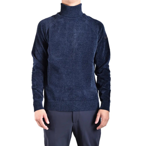 Rrd Rollkragenpullover für Herren in Dunkelblau mit strukturiertem Strickmuster und Rippbündchen, Vorderansicht