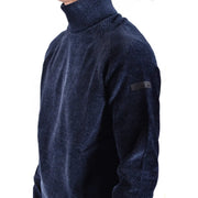 Rrd Rollkragenpullover für Herren in Dunkelblau, gerippt, mit strukturierter Webart und Markenlogo am Ärmel, Vorderansicht