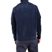 Rrd Rollkragenpullover für Herren aus dunkelblauem, strukturiertem Strick mit gerippten Bündchen und Saum, Vorderansicht