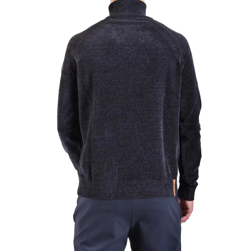 Rrd Rollkragenpullover für Herren in Dunkelgrau mit strukturiertem Strickmuster und gerippten Bündchen und Saum, Vorderansicht