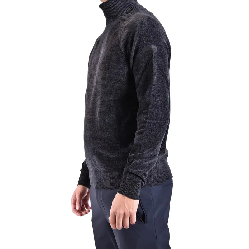 Rrd Rollkragenpullover für Herren in Dunkelgrau mit strukturiertem Strickmuster und gerippten Bündchen und Saum, Vorderansicht