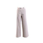 Beige, weite Hose von rrd women mit taillierter Passform und Ein-Knopf-Verschluss aus weißem Polyamid-Elastan.