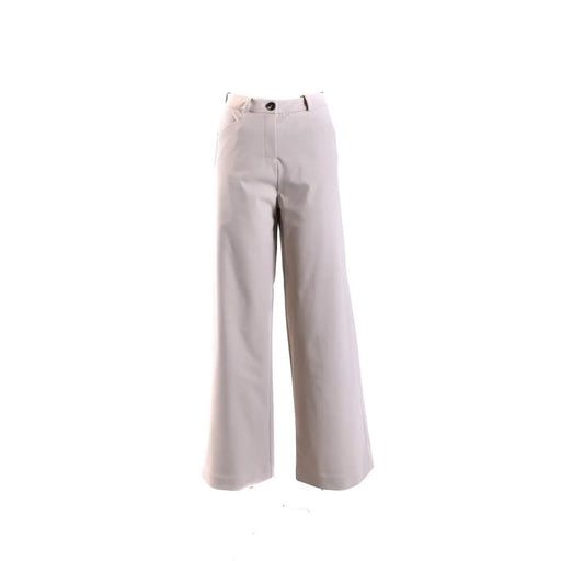 Beige, weite Hose von rrd women mit taillierter Passform und Ein-Knopf-Verschluss aus weißem Polyamid-Elastan.