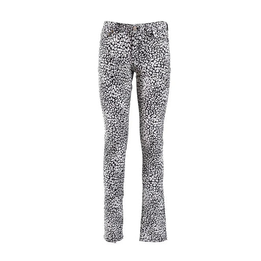 Saint Laurent white leopard print slim fit black and white denim jeans for women shown from the back side