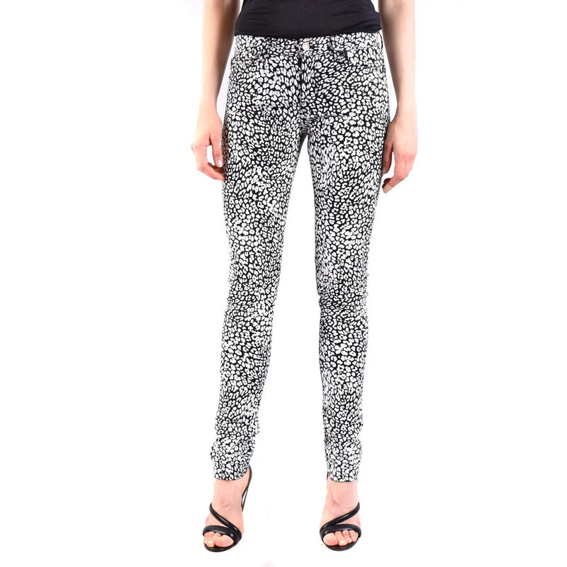Saint Laurent white leopard print women jeans featuring black and white skinny fit leopard print fabric