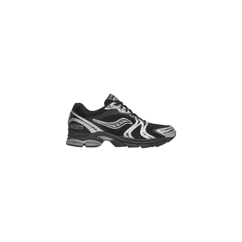 Saucony Herren-Sneaker, schwarzer Progrid Triumph 4 Laufschuh aus Synthetik mit schwarzem und silbernem Mesh-Obermaterial und Overlays