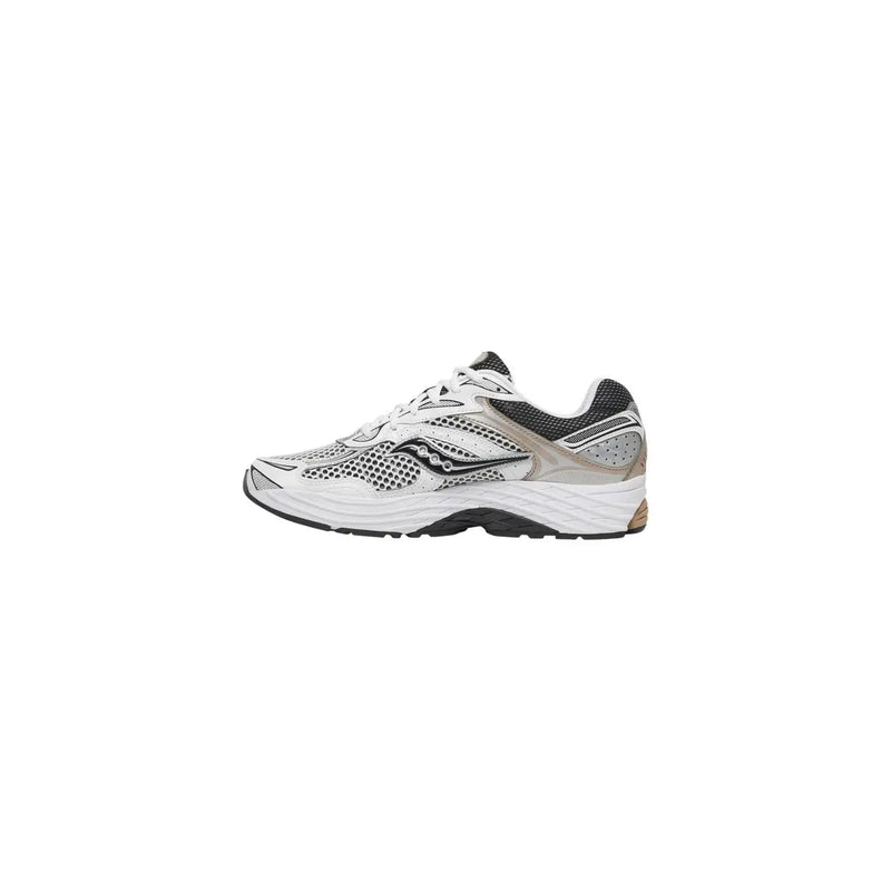 Saucony unisex sneakers beige synthetic progrid omni 9 with white and black mesh upper silver accents cushioned sole