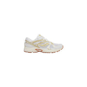 Saucony women leather running shoe in white with gold accents and tan outsole from the ride millennium collection