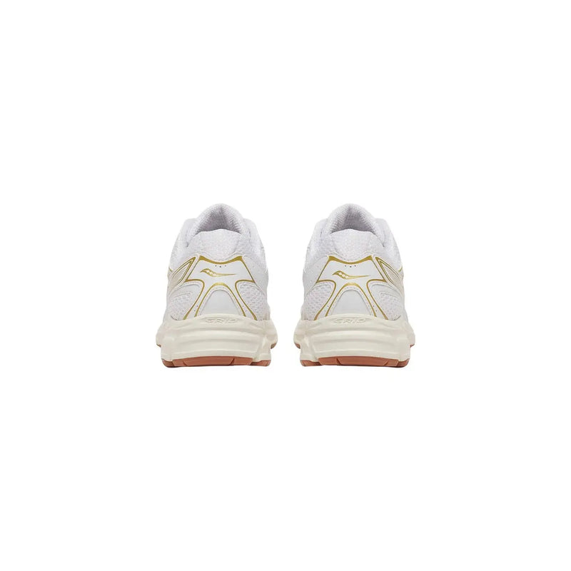 Saucony women leather sneakers white ride millennium with white and gold mesh upper and rubber sole running shoes