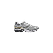 Silver and black saucony women white synthetic sneakers progrid omni 9 with mesh upper white laces and gold accent stripe