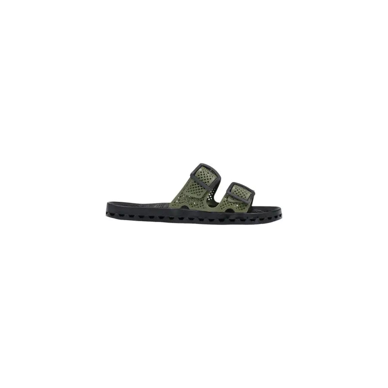 Sensi Herren-Slipper La Jolla Urban, schwarze PVC-Sandalen mit offener Zehenpartie, olivgrüne perforierte Sandalen mit schwarzen Gummisohlen und verstellbaren Riemen