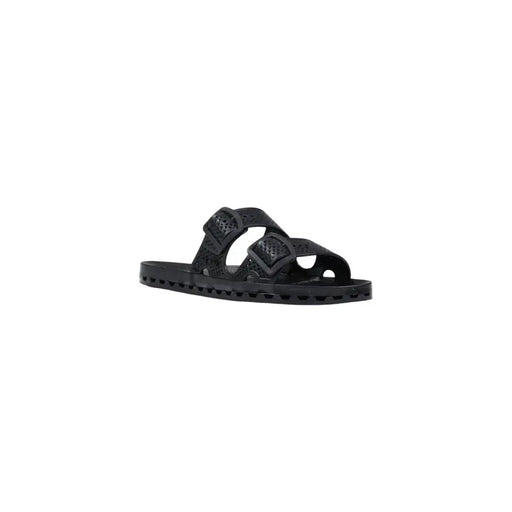 Schwarze Sensi Herren-Slipper aus Gummi im urbanen Stil von La Jolla mit zwei verstellbaren, perforierten Riemen und quadratischen Schnallendetails