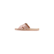 A translucent pink pvc jelly sandal with a glossy finish and small metallic buckle from sensi women slippers