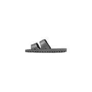 Gray leather slide sandal with two straps and textured sole from sensi women pvc slippers grey open toe la jolla collection
