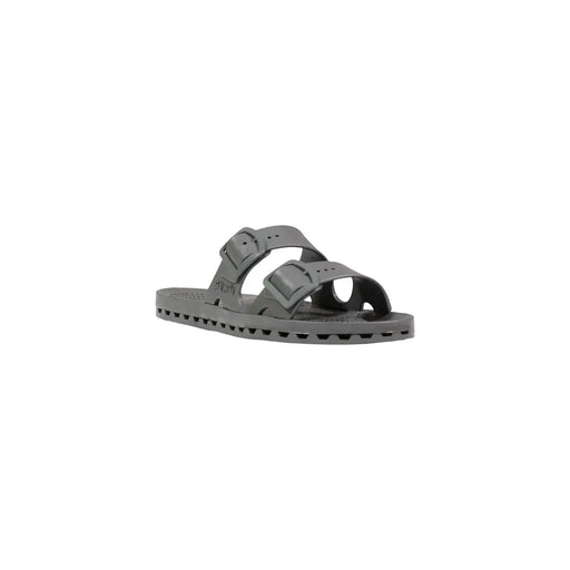 Graue Sensi Damen-Pantoffeln „La Jolla“ aus PVC mit offener Zehenpartie, zwei verstellbaren Riemen und profilierter Sohle.