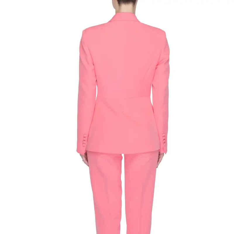 A vibrant pink tailored silence women coral blazer with lapel collar, front pockets, structured blazer, and matching trousers
