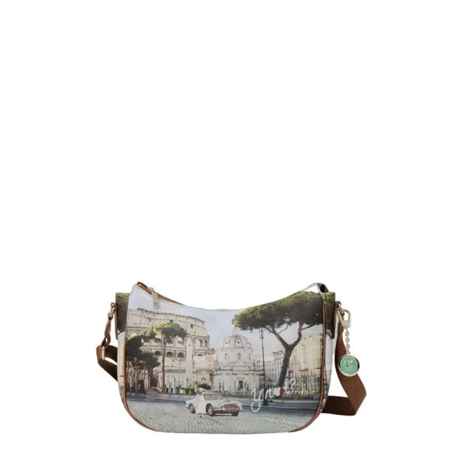 Y Not? women bag featuring urban city fashion with a vibrant street scene print