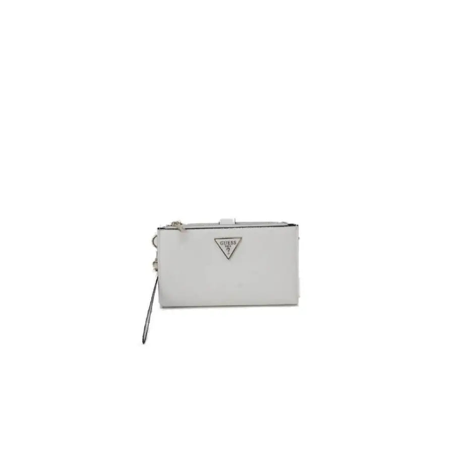 Small white leather Guess wallet for women showcasing urban city style fashion