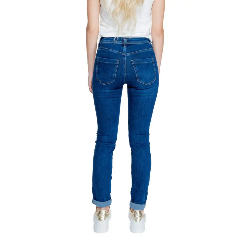 Blue denim high-waisted slim-fit jeans with rolled cuffs from Street One women spring summer collection