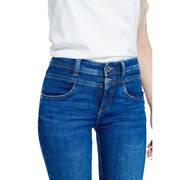 Blue denim jeans by Street One women with high-waisted fit and classic front button closure for spring summer