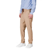 Striped brown drawstring pants from Gianni Lupo Men’s Beige Striped Trousers with Laces