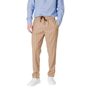 Beige striped trousers by Gianni Lupo featuring drawstring and pockets