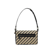 Striped woven shoulder bag with black accents showcasing elegant craftsmanship