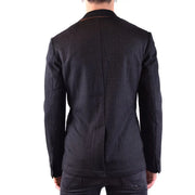 Sun68 men blazer black wool blend with pinstripe and subtle orange trim along the lapel collar