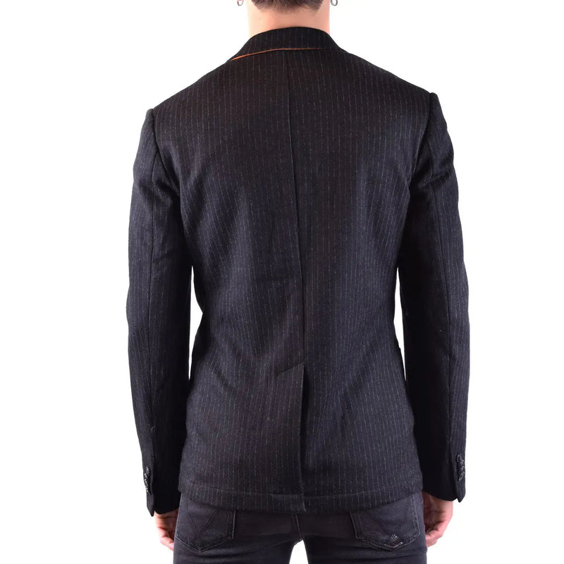 Sun68 men blazer black wool blend with pinstripe and subtle orange trim along the lapel collar