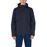 Suns men blue long hooded zip blazer in navy blue with sleek modern design and subtle black zipper accents for fall winter