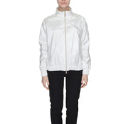 White nylon bomber jacket with high collar and silver zipper from suns women polyester jackets with zip and pockets