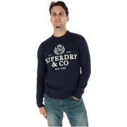 Superdry Baumwollpullover für Herren in Marineblau mit gerippten Bündchen und Rundhalsausschnitt, Vorderansicht