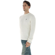 Superdry Baumwollpullover für Herren in Creme mit Rippstrick und gesticktem Logo, Vorderansicht