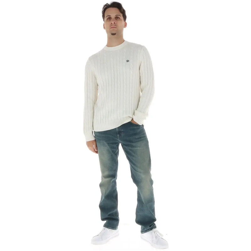 Superdry Baumwollpullover für Damen in Creme mit Rippstrick und gesticktem Logo auf der linken Brust, Vorderansicht