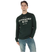 Superdry Baumwollpullover für Herren in Dunkelgrün mit Logostickerei, Vorderansicht