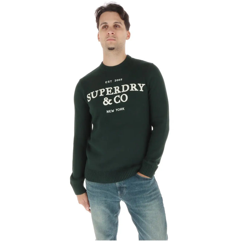 Superdry Baumwollpullover für Herren in Dunkelgrün mit Logostickerei, Vorderansicht