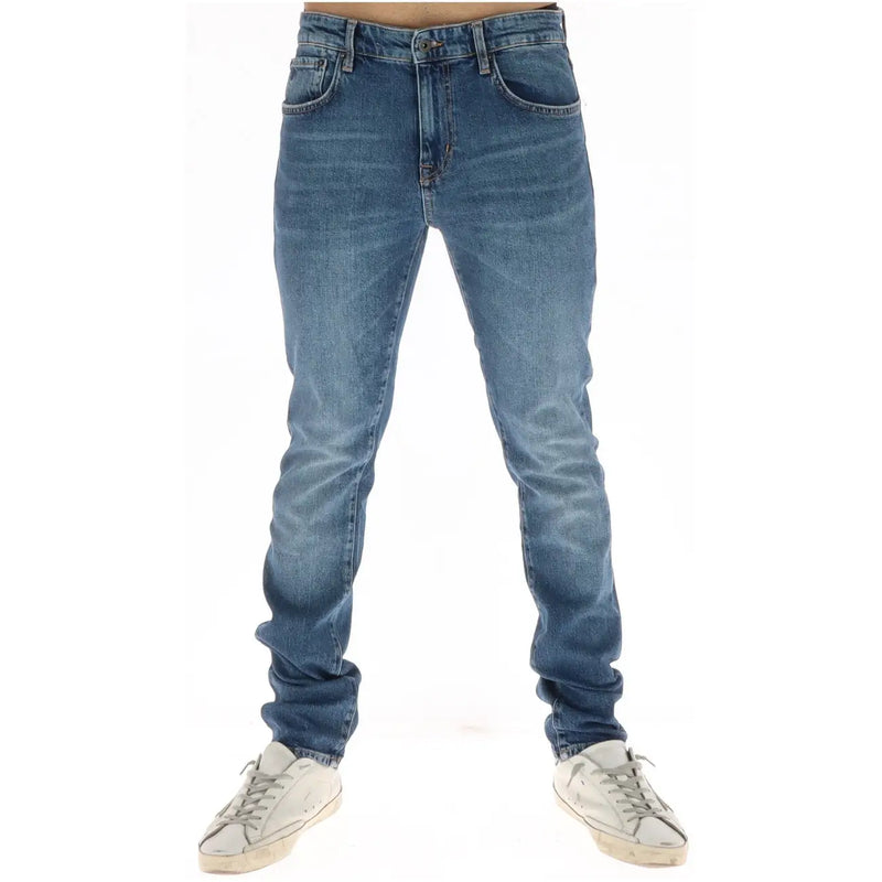Superdry Herrenjeans aus blauem Denim mit schmaler Passform und Vordertaschen, Vorderansicht